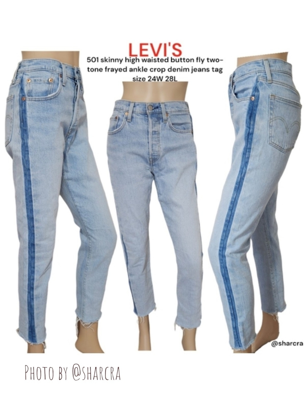 Levi's Women's 501 high waist two-tone Light wash jeans S40197 Ankle crop 24 25